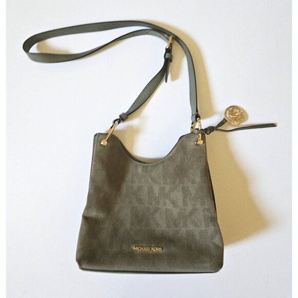 Michael Kors Joan Small Green Perforated Suede Leather Slouchy Messenger - Picture 2 of 7
